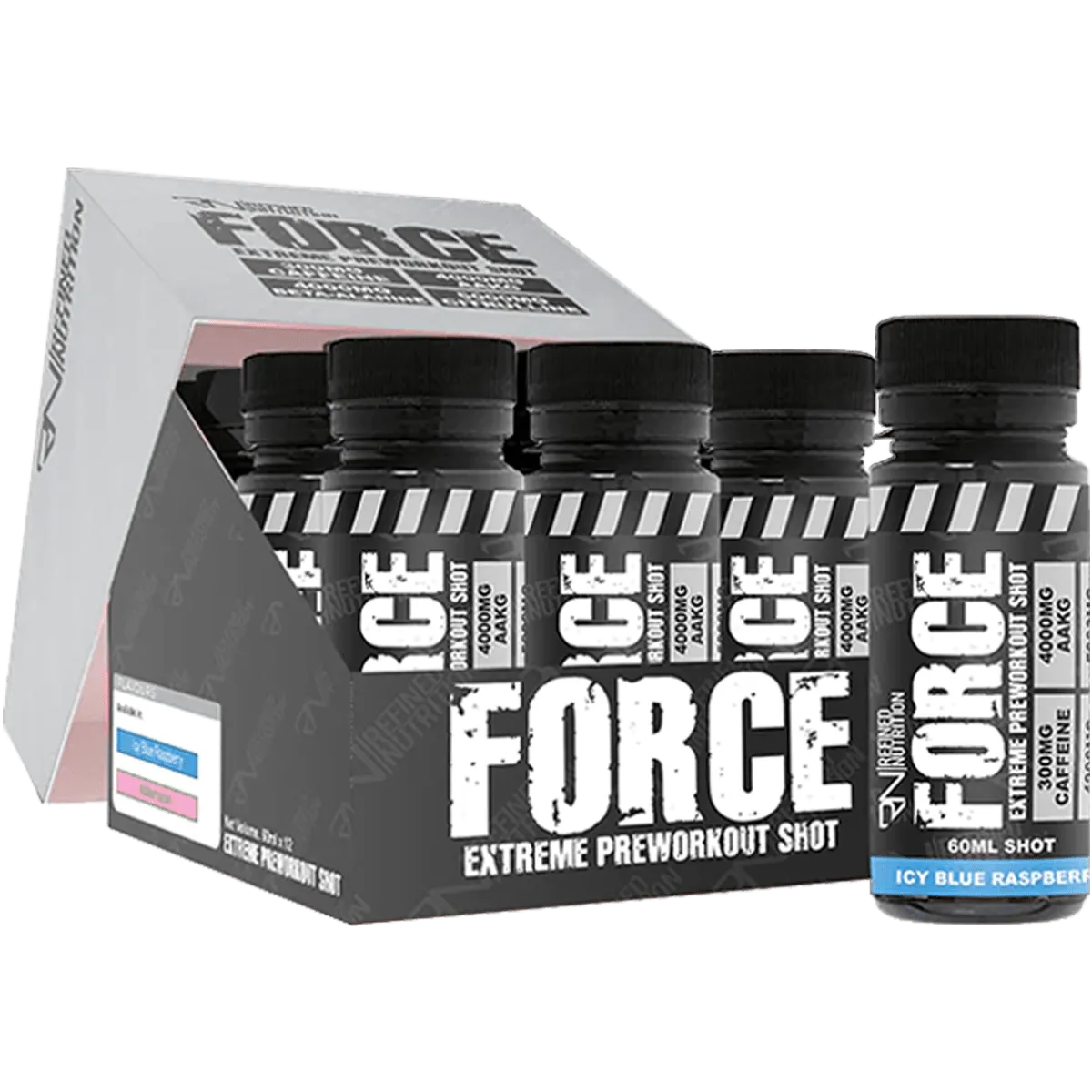 Refined Nutrition FORCE Pre-Workout Shots 12 x 60ml Icy Blue Raspberry