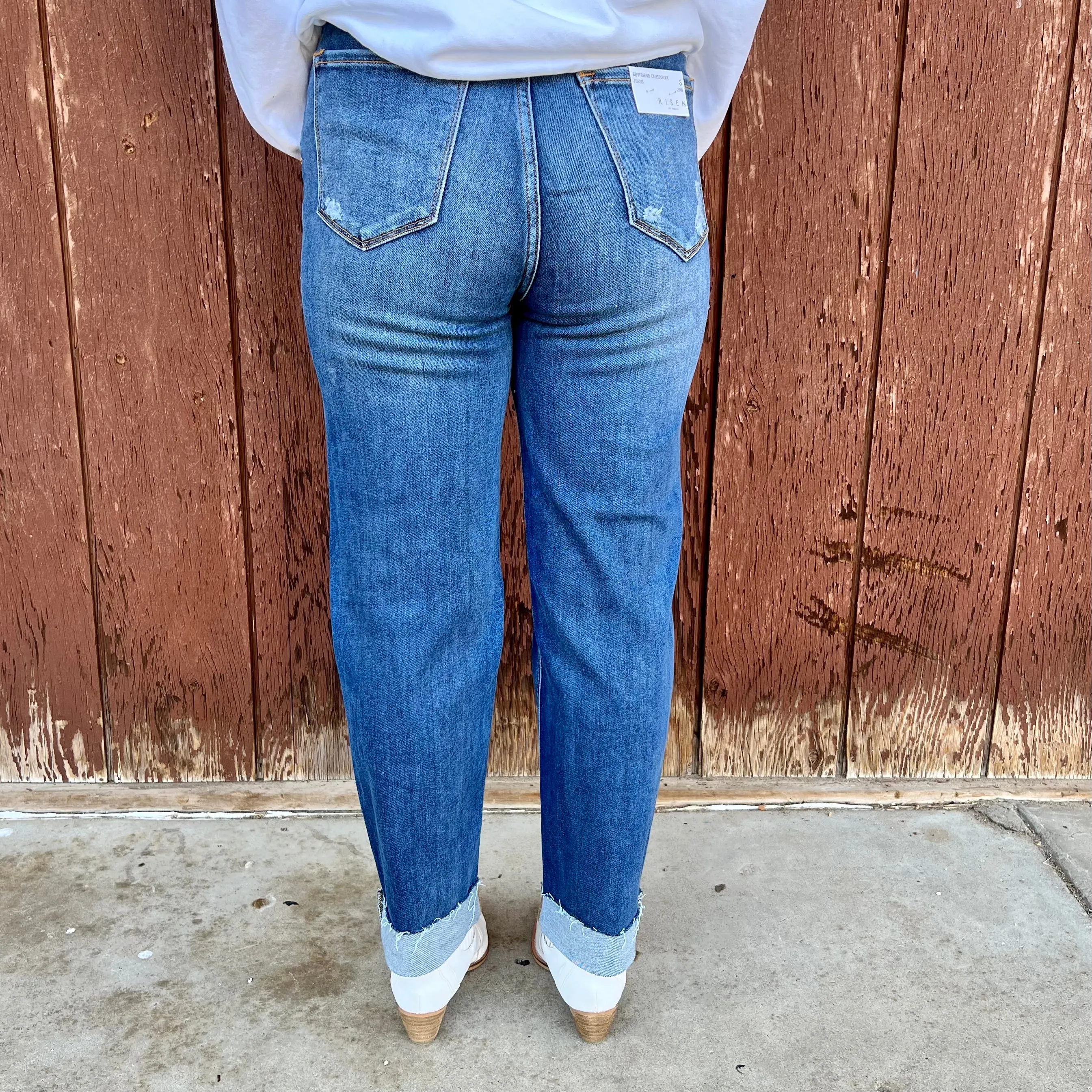 Risen Medium Wash Boyfriend Crossover Jeans*