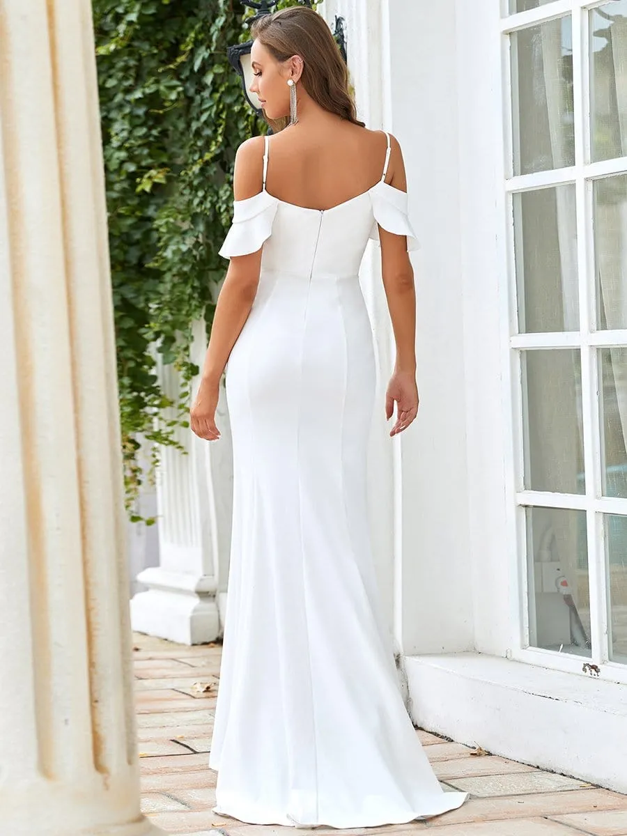 Ruffled Cold Shoulder Bodycon Wedding Dress