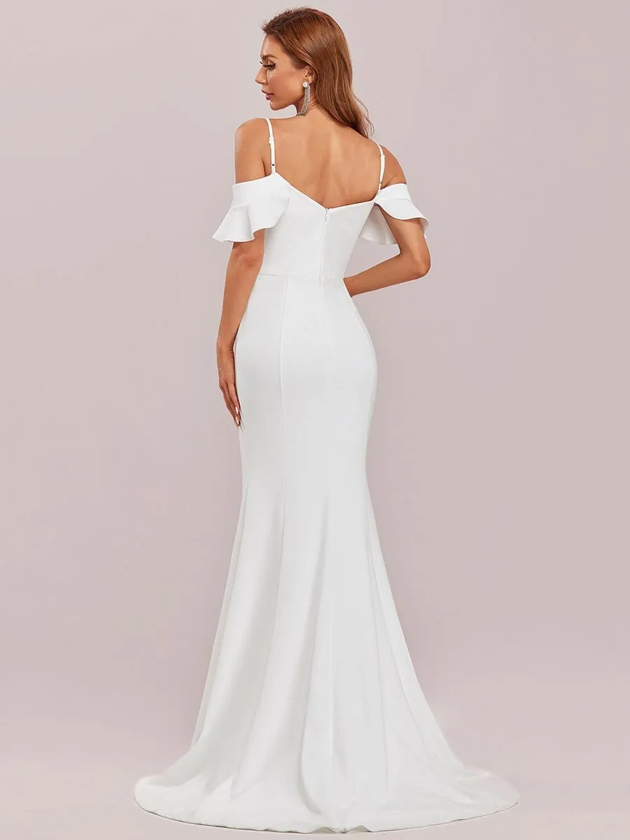 Ruffled Cold Shoulder Bodycon Wedding Dress