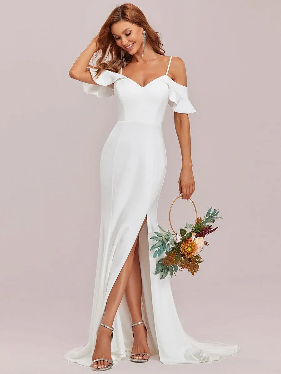 Ruffled Cold Shoulder Bodycon Wedding Dress