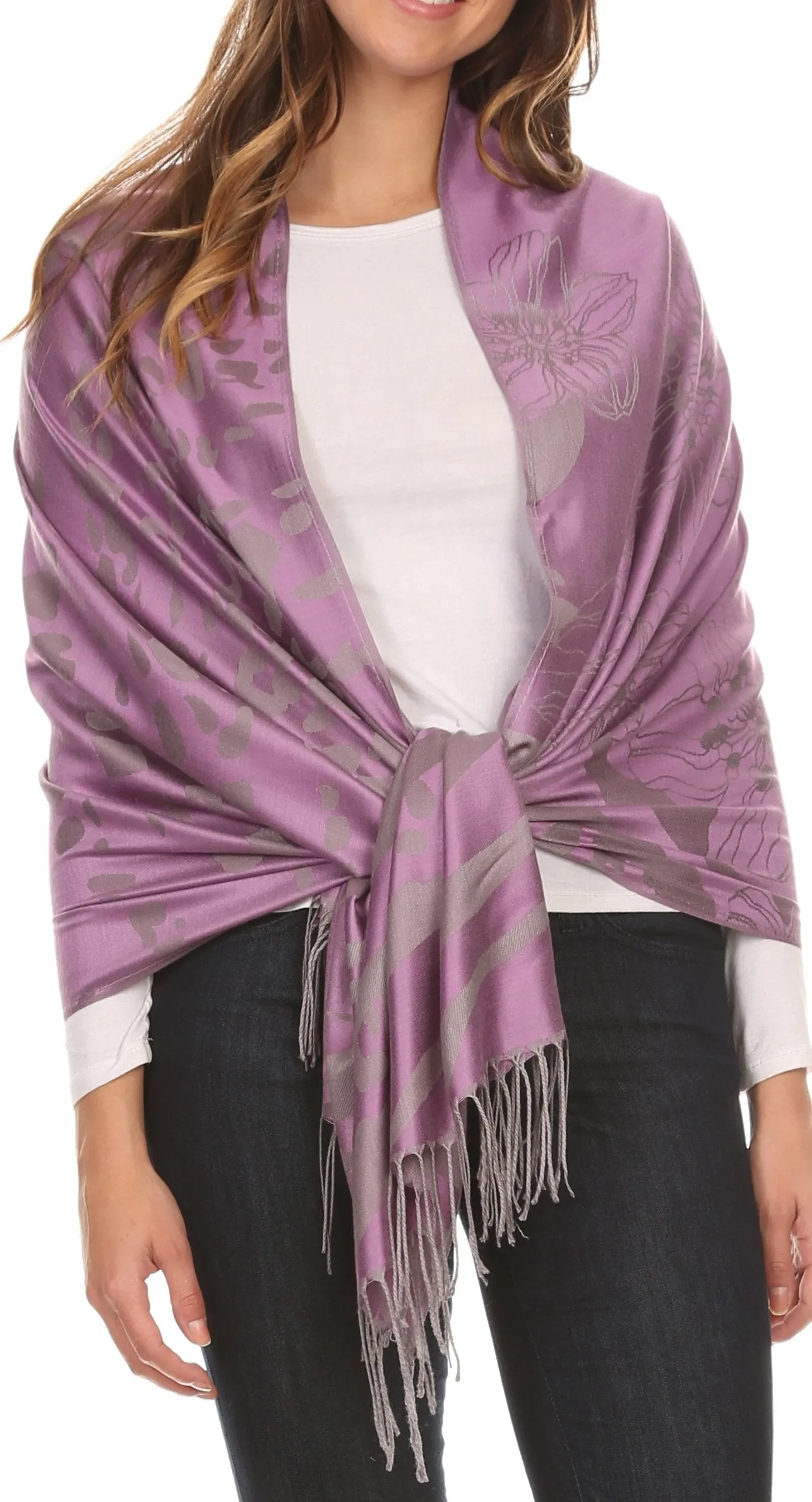 Sakkas Reiley Long Wide Floral Printed Patterened Fringe Pashmina Shawl / Scarf