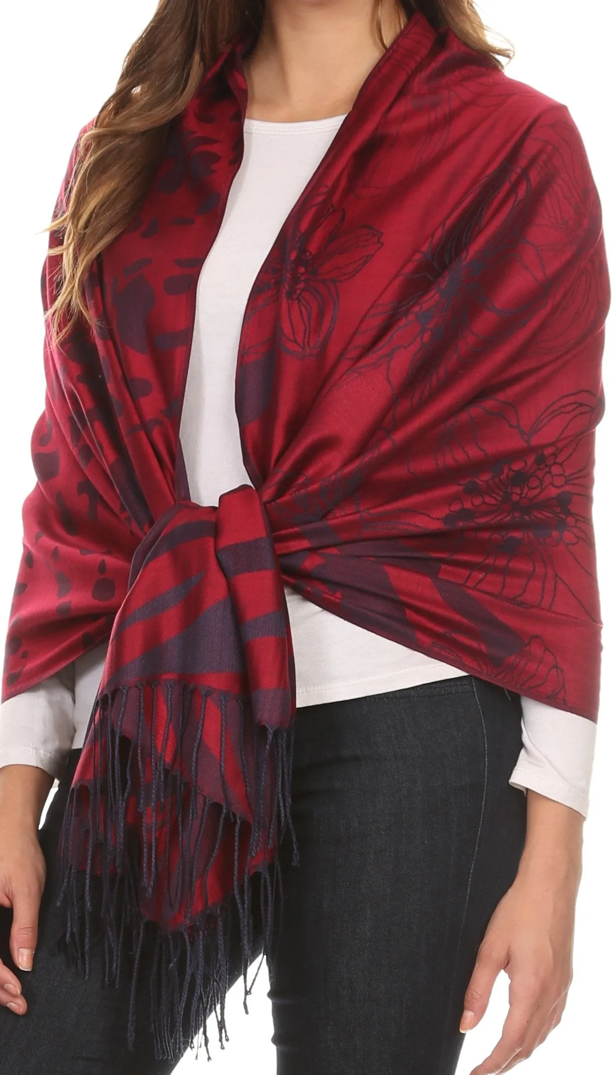 Sakkas Reiley Long Wide Floral Printed Patterened Fringe Pashmina Shawl / Scarf