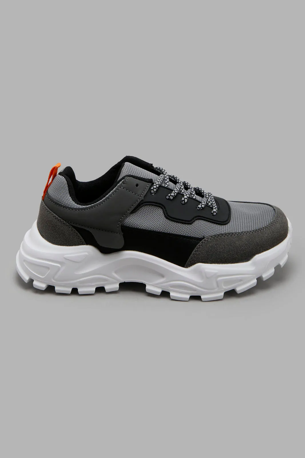 Senior Boys Grey Fabric Block Sneaker