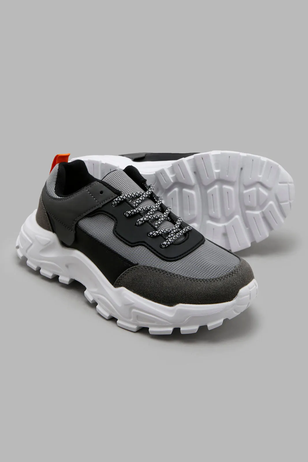 Senior Boys Grey Fabric Block Sneaker