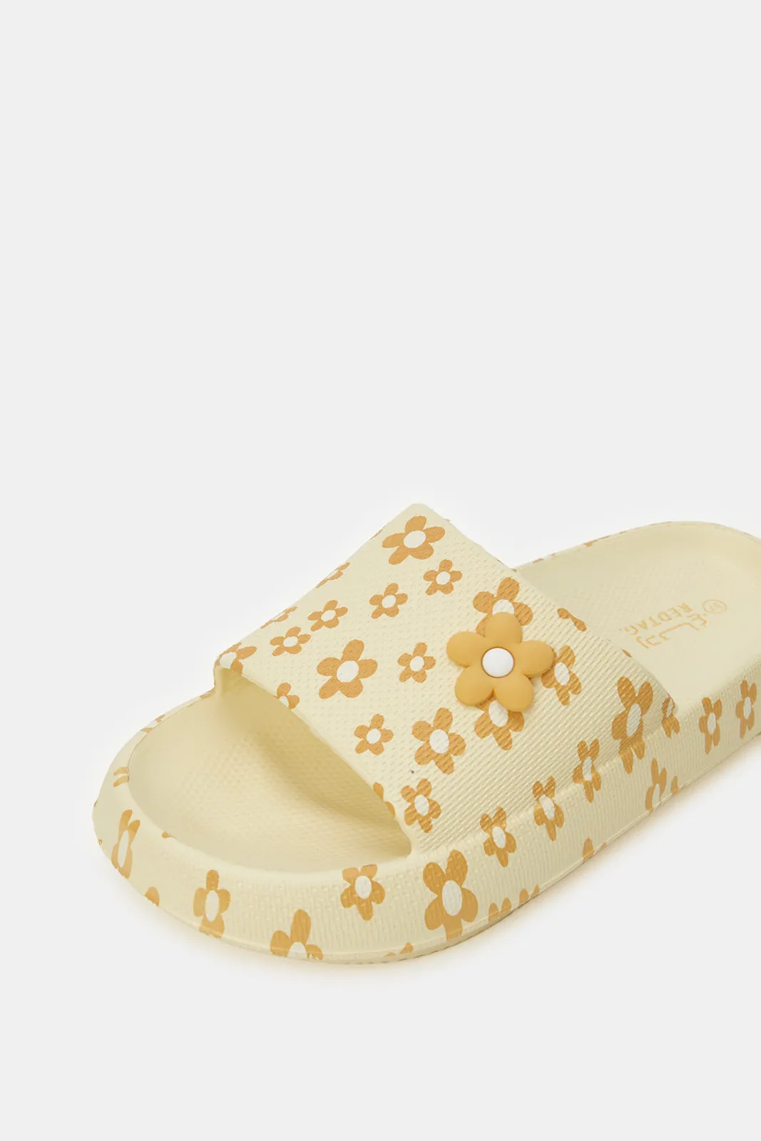 Senior Girls Beige Floral Slide