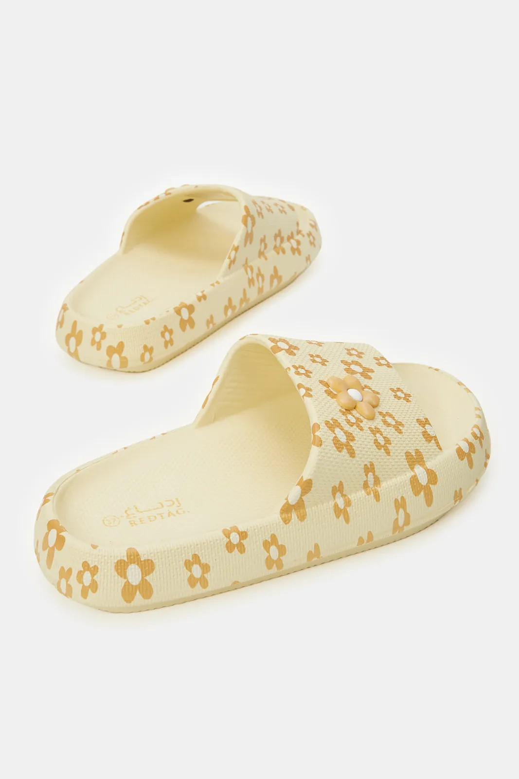 Senior Girls Beige Floral Slide