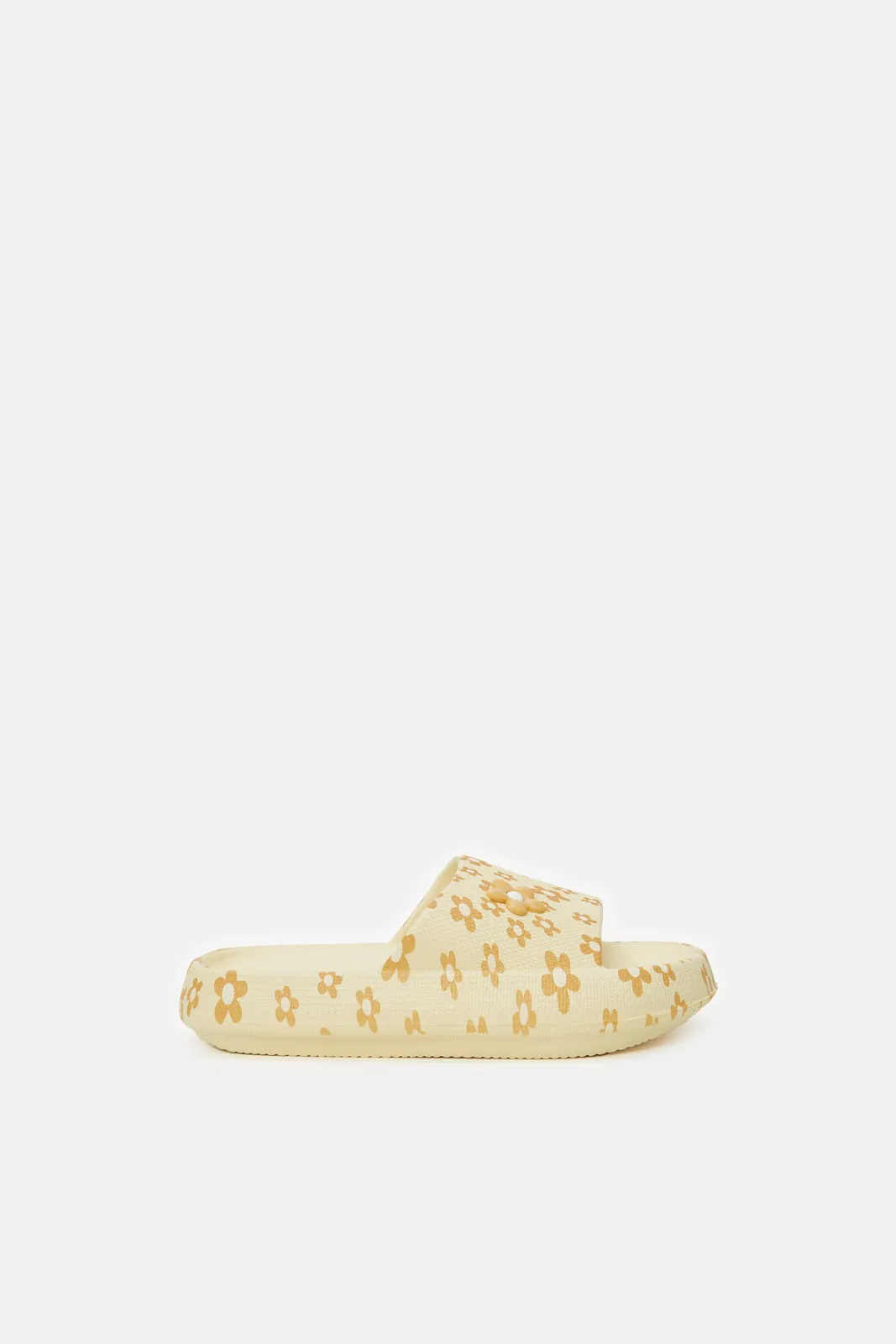 Senior Girls Beige Floral Slide