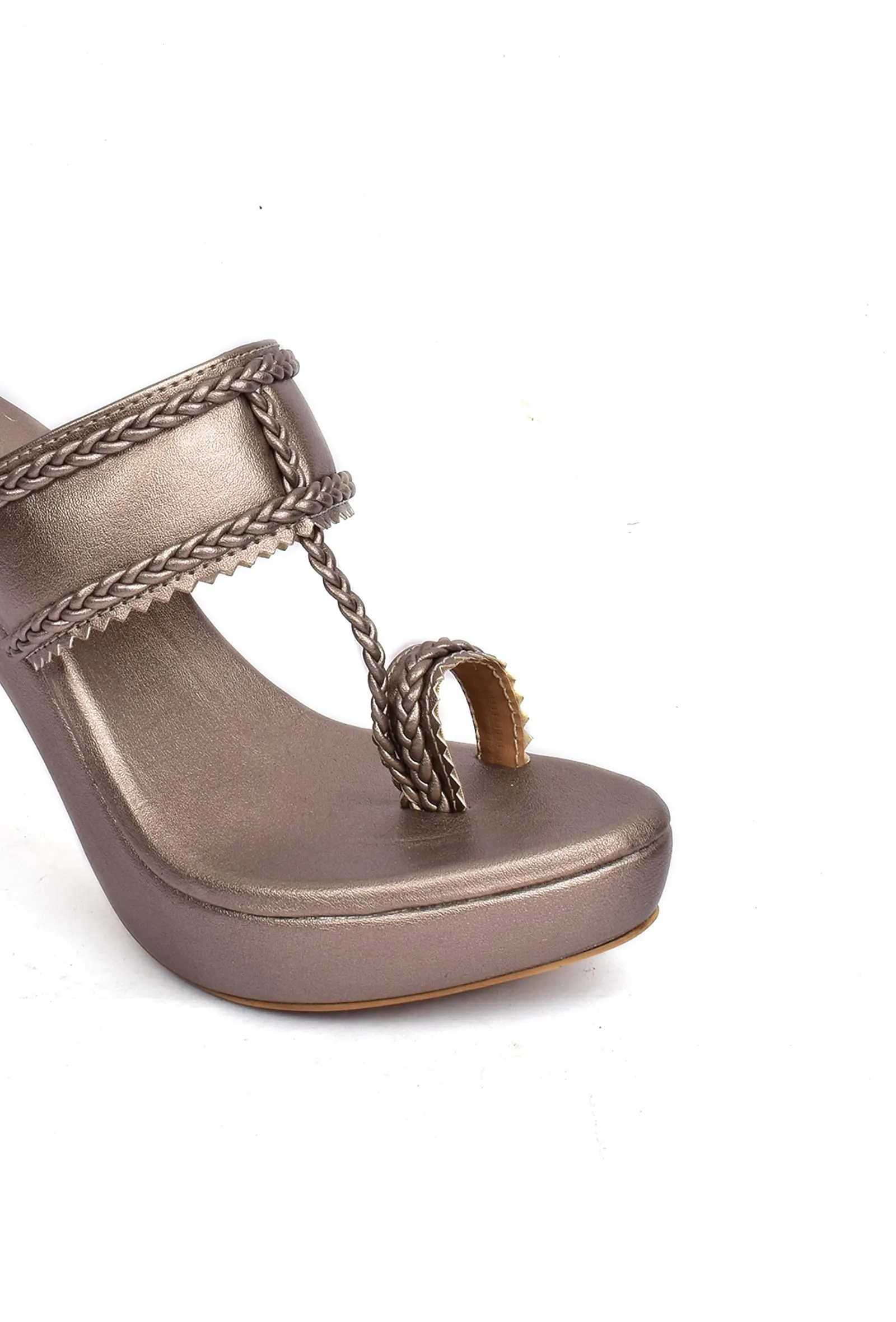 Silver Tan Vegan Leather Kolhapuri Heels