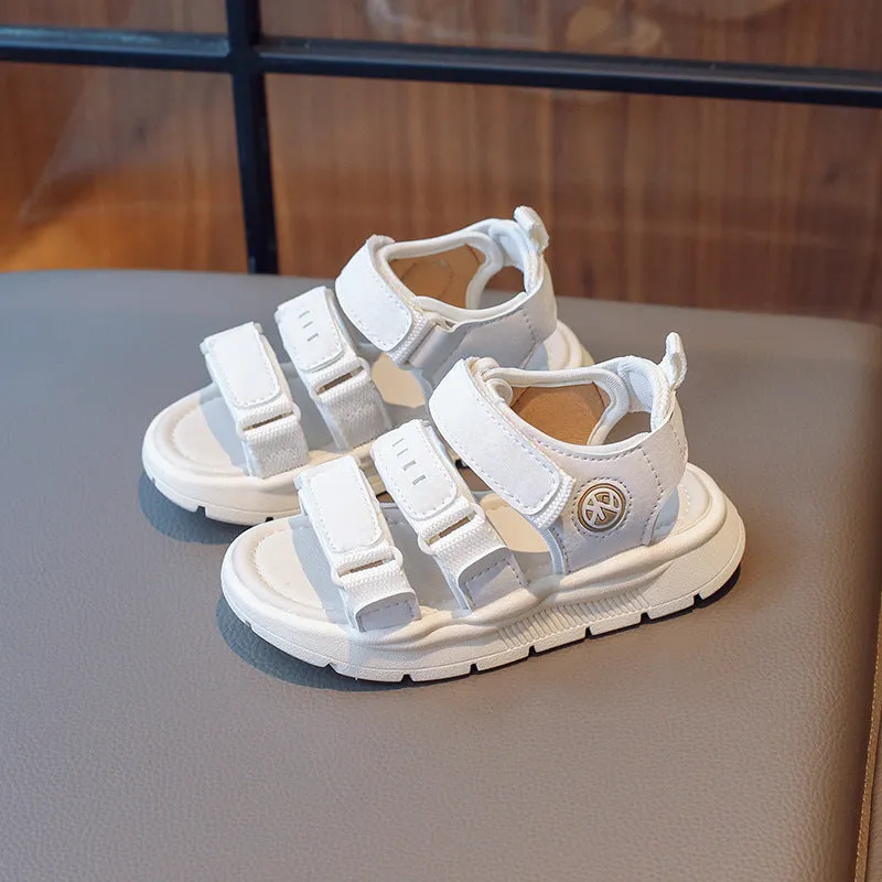 Solid Velcro Closure Sandals - White