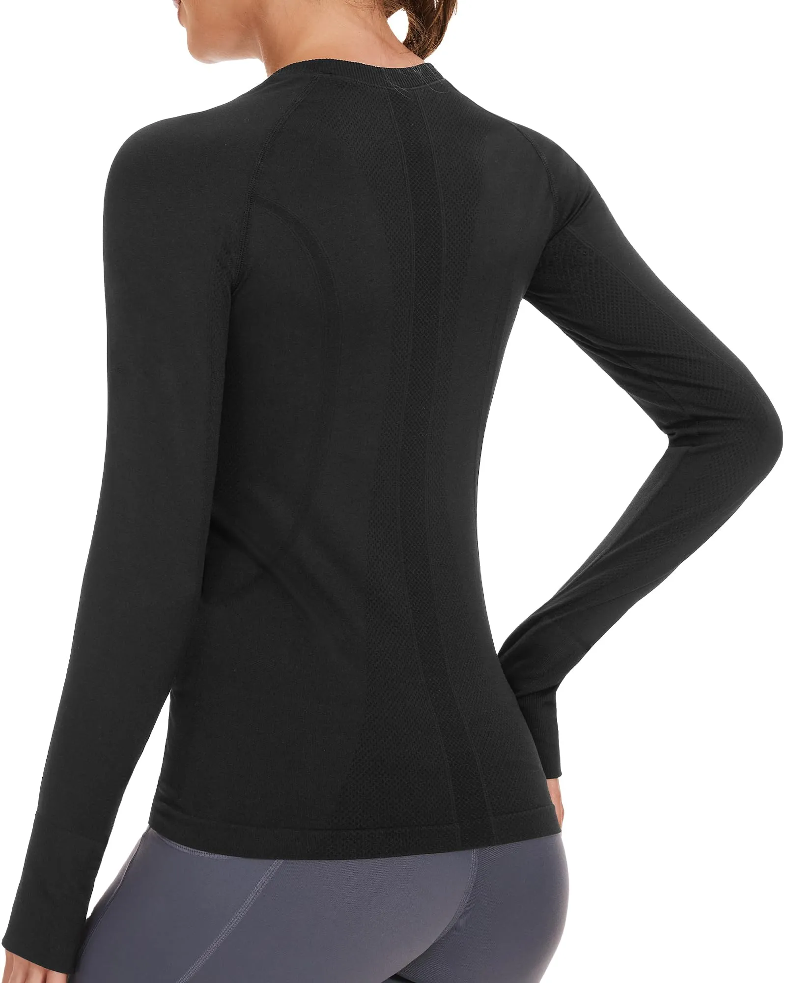 Stelle Women Workout Shirts Seamless Long Sleeve Yoga Tops with Thumb Holes for Sports Running Breathable Athletic Slim Fit (Black,XS)