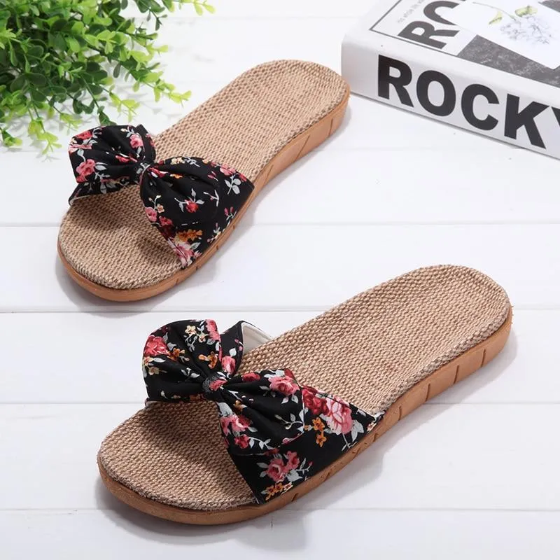 Summer Floral Ribbon Strap Comfy Slippers