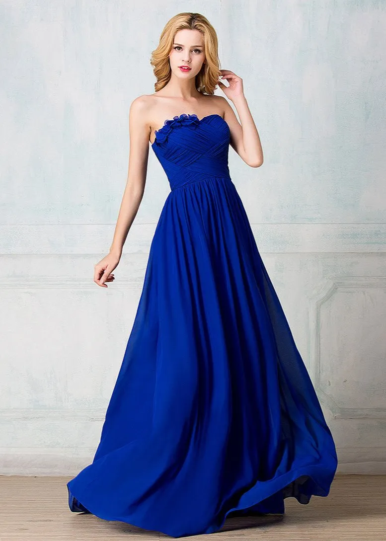 Sweetheart strapless full-length chiffon long prom dress