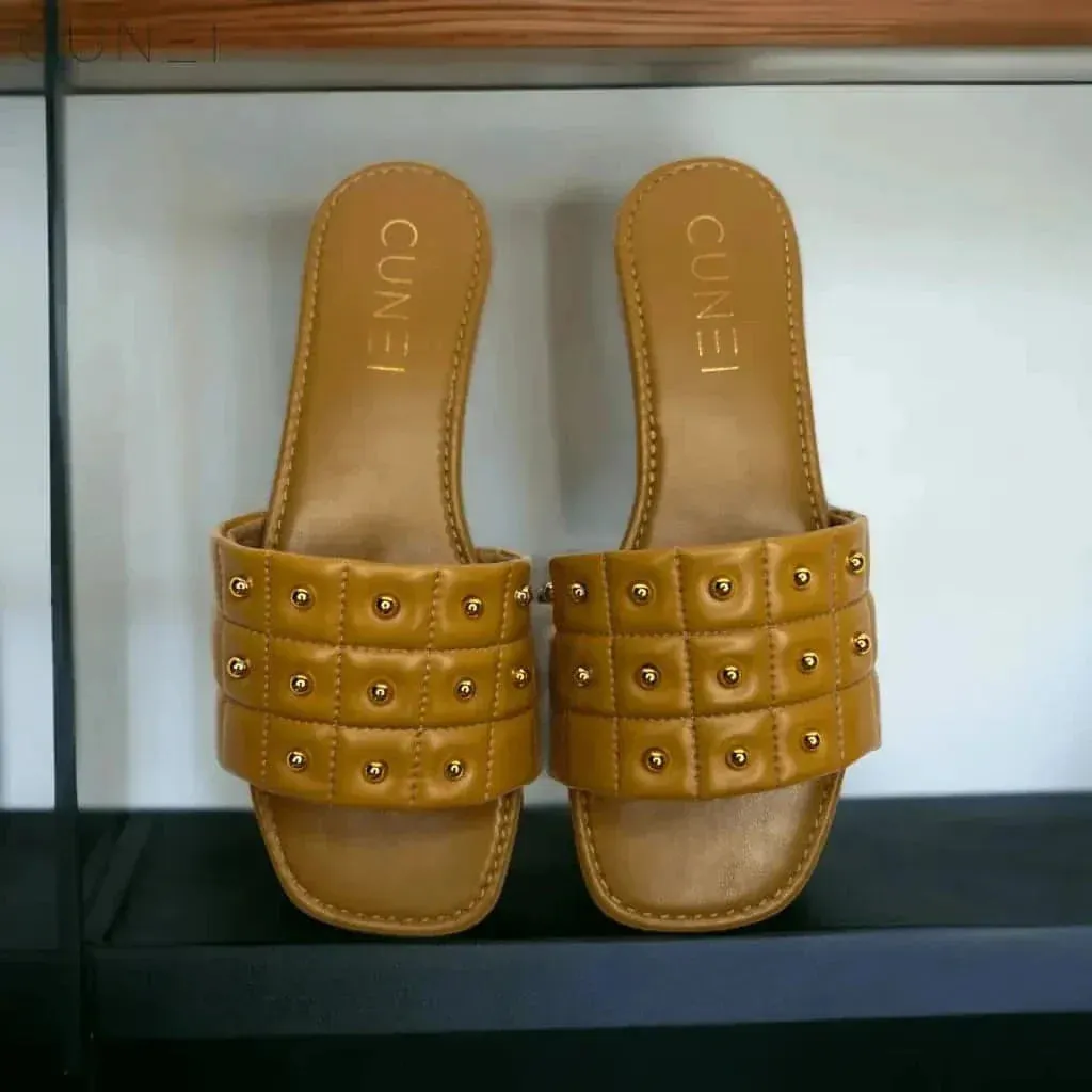 Tan Opulence Buttoned Slides