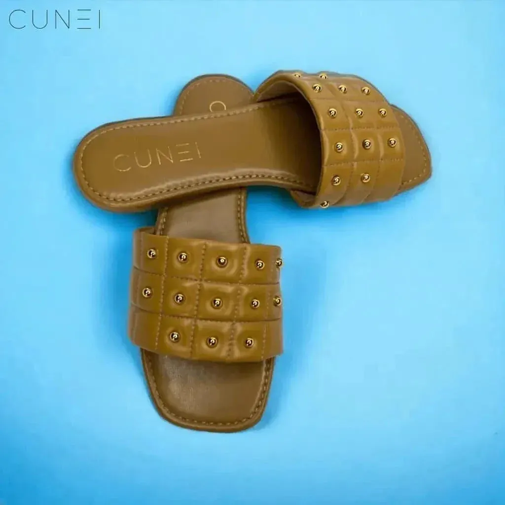 Tan Opulence Buttoned Slides