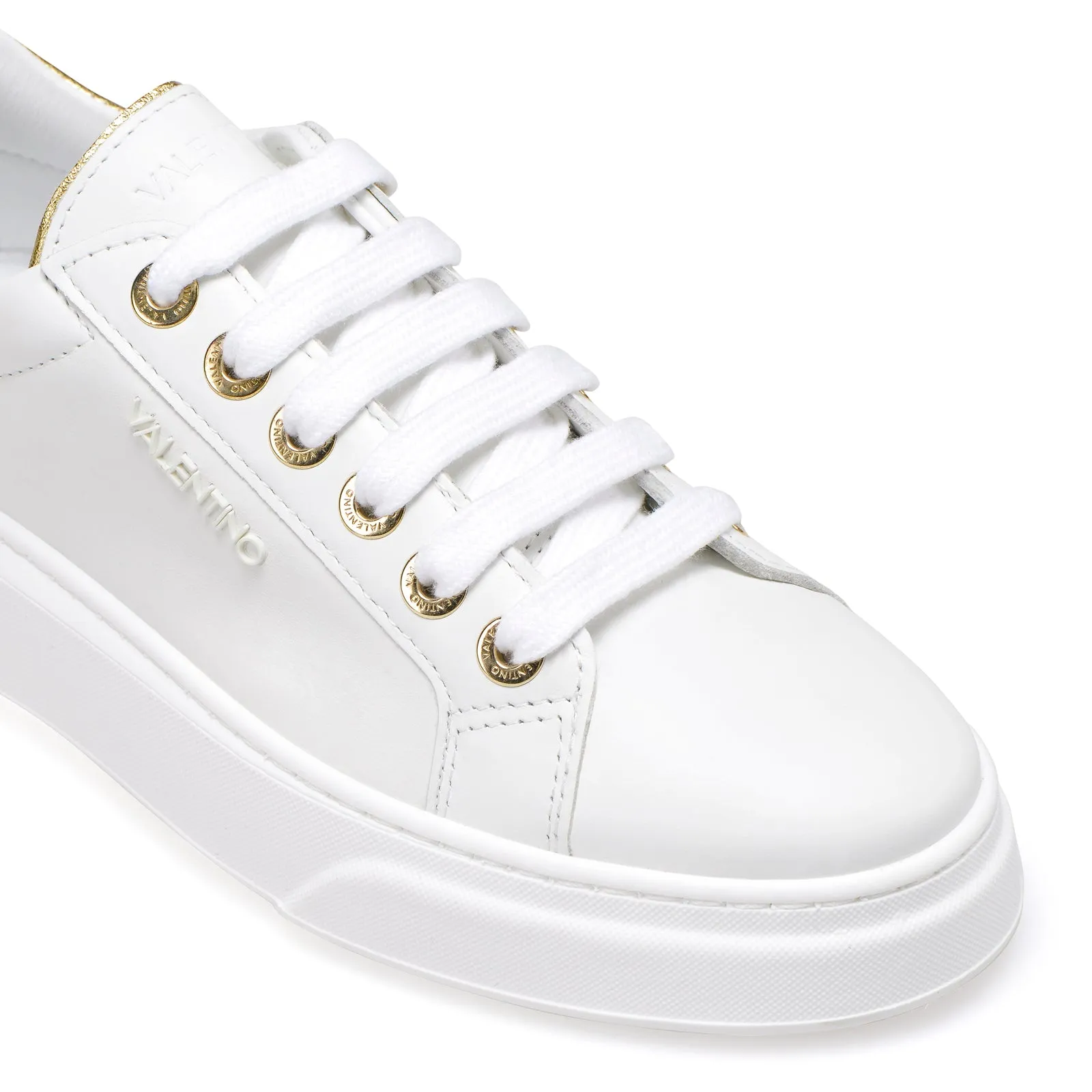 VALENTINO Sneakers lace-up in white and gold calf