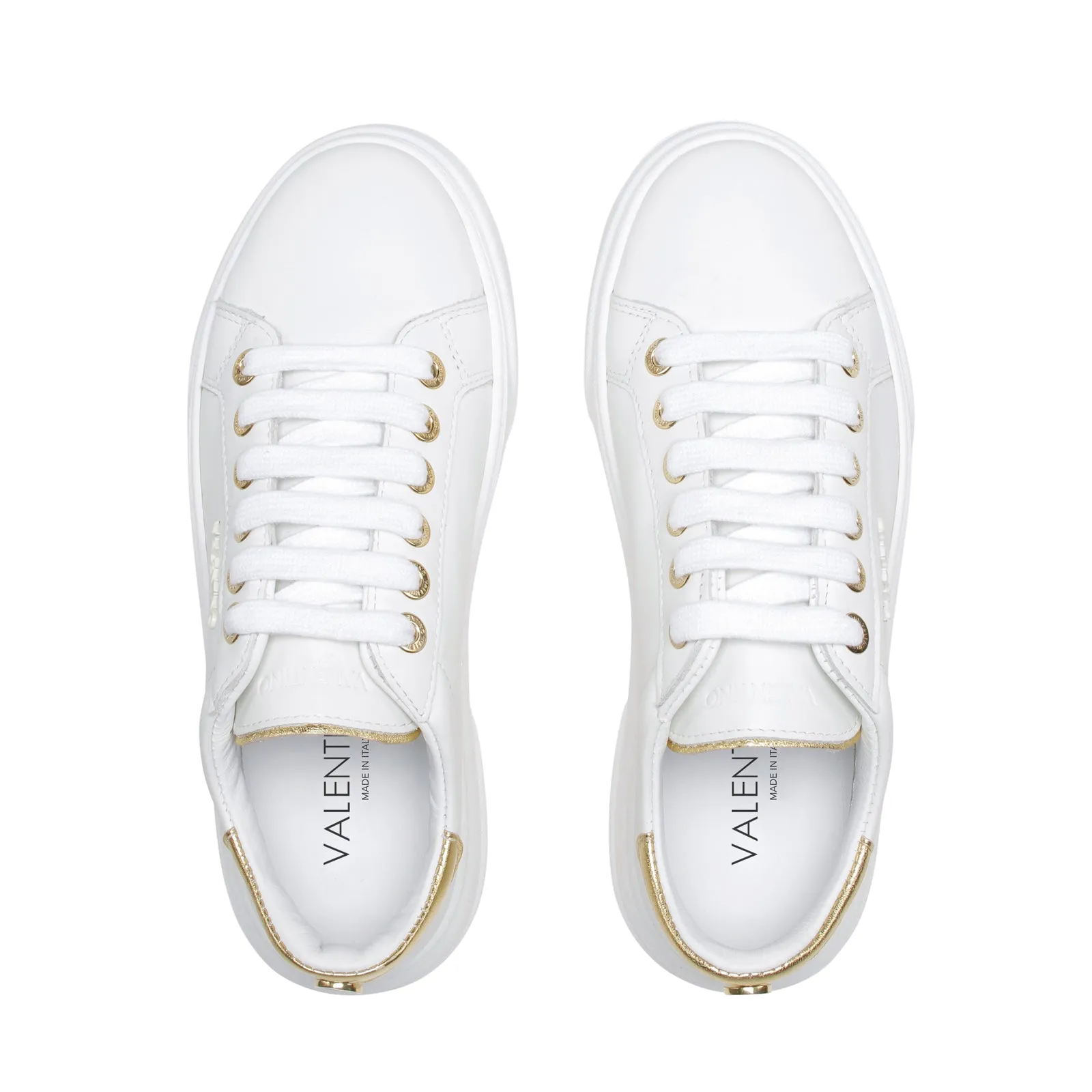 VALENTINO Sneakers lace-up in white and gold calf