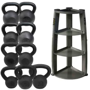 VTX 10 lb to 50 lb 7 Piece Cast Iron Kettlebell Set with Rack