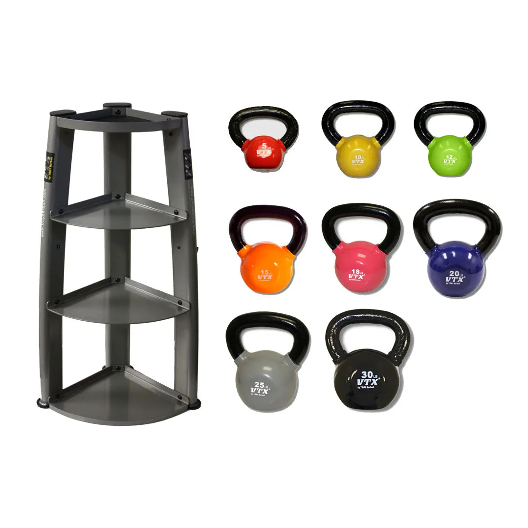 VTX 5 lbs to 30 lbs 8 piece Vinyl Kettlebell Set with Vertical Rack