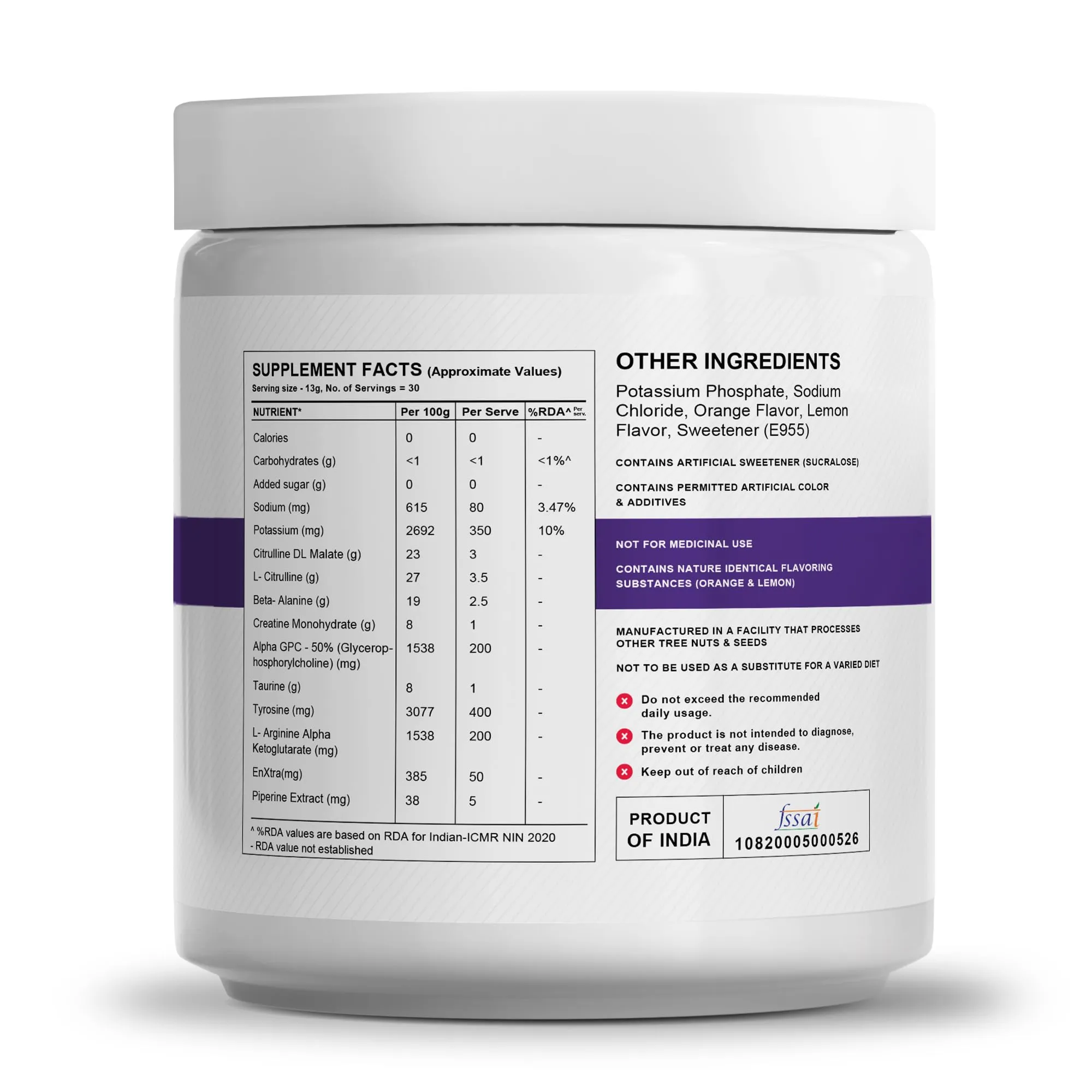 Wellcore-Warrior Pre Workout Supplement Powder(390G, 30 Servings) Valencia Orange Strongest Caffeine Free Pre Workout With 200 Mg Alpha Gpc 6500 Mg Citrulline Complex 2500 Mg Beta Alanine