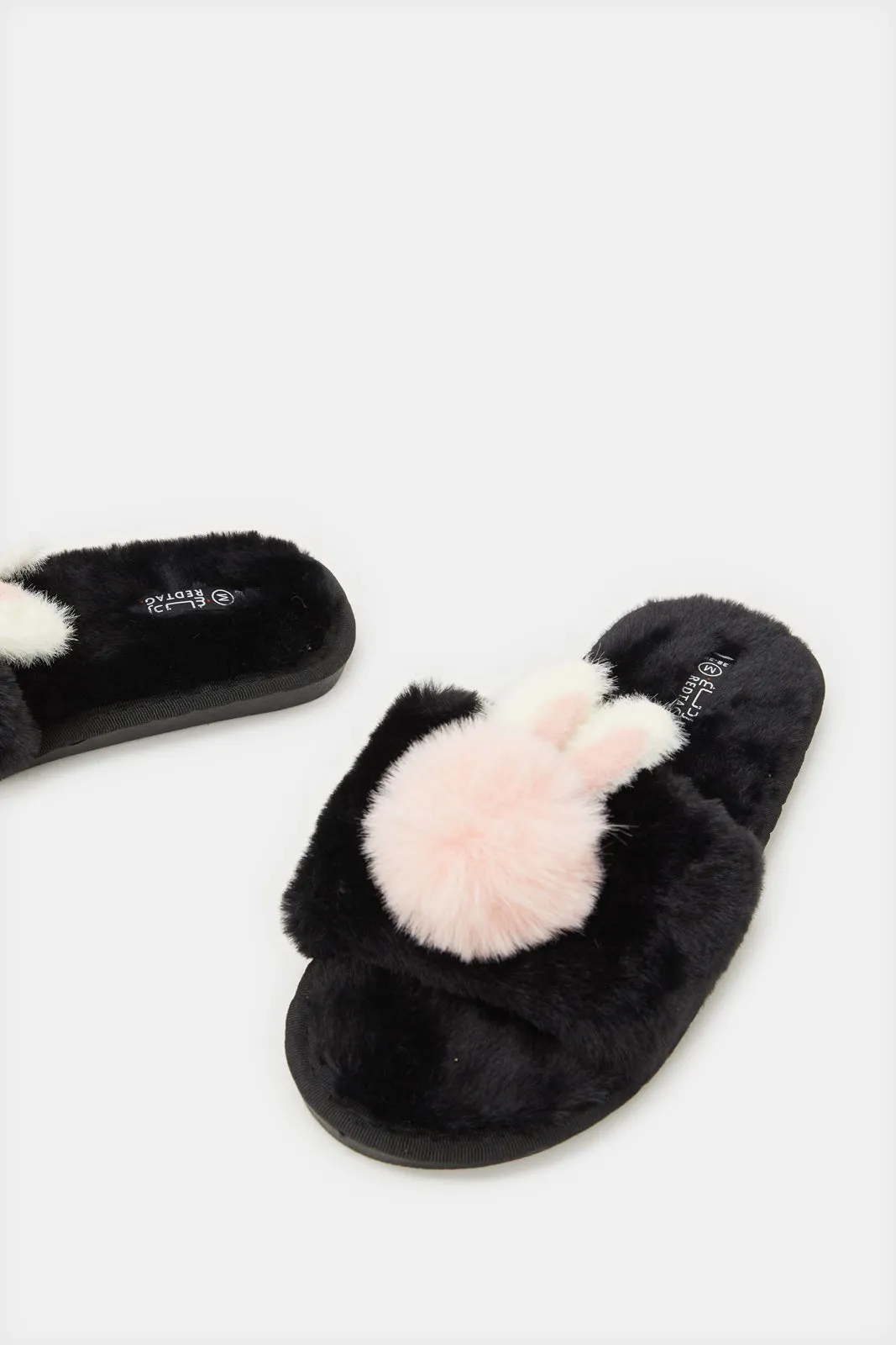 Women Black Bunny Trim Slipper