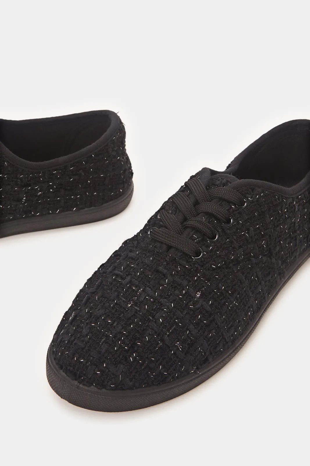 Women Black Tweed Plimsolls