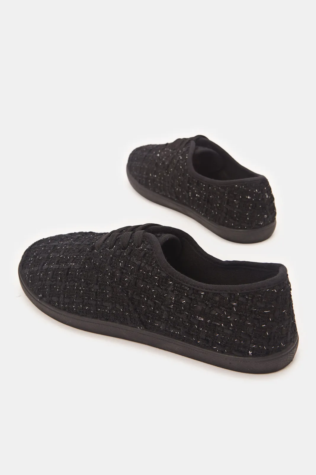 Women Black Tweed Plimsolls