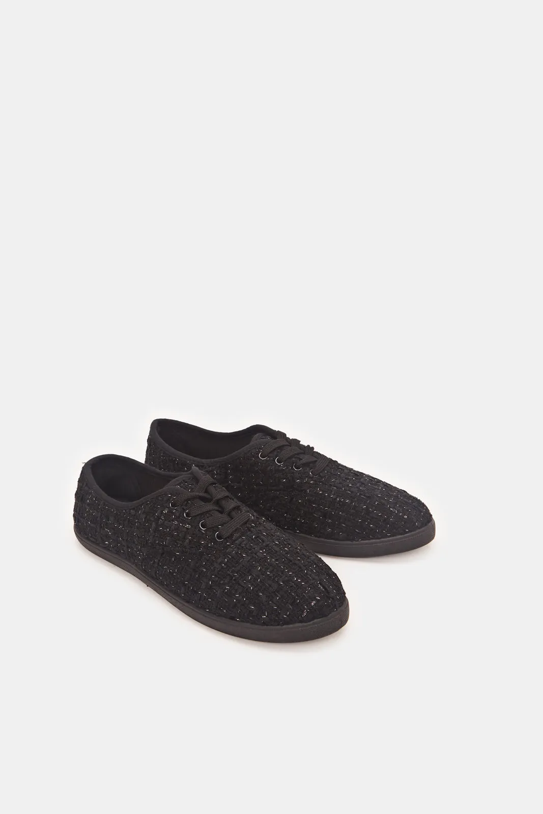 Women Black Tweed Plimsolls