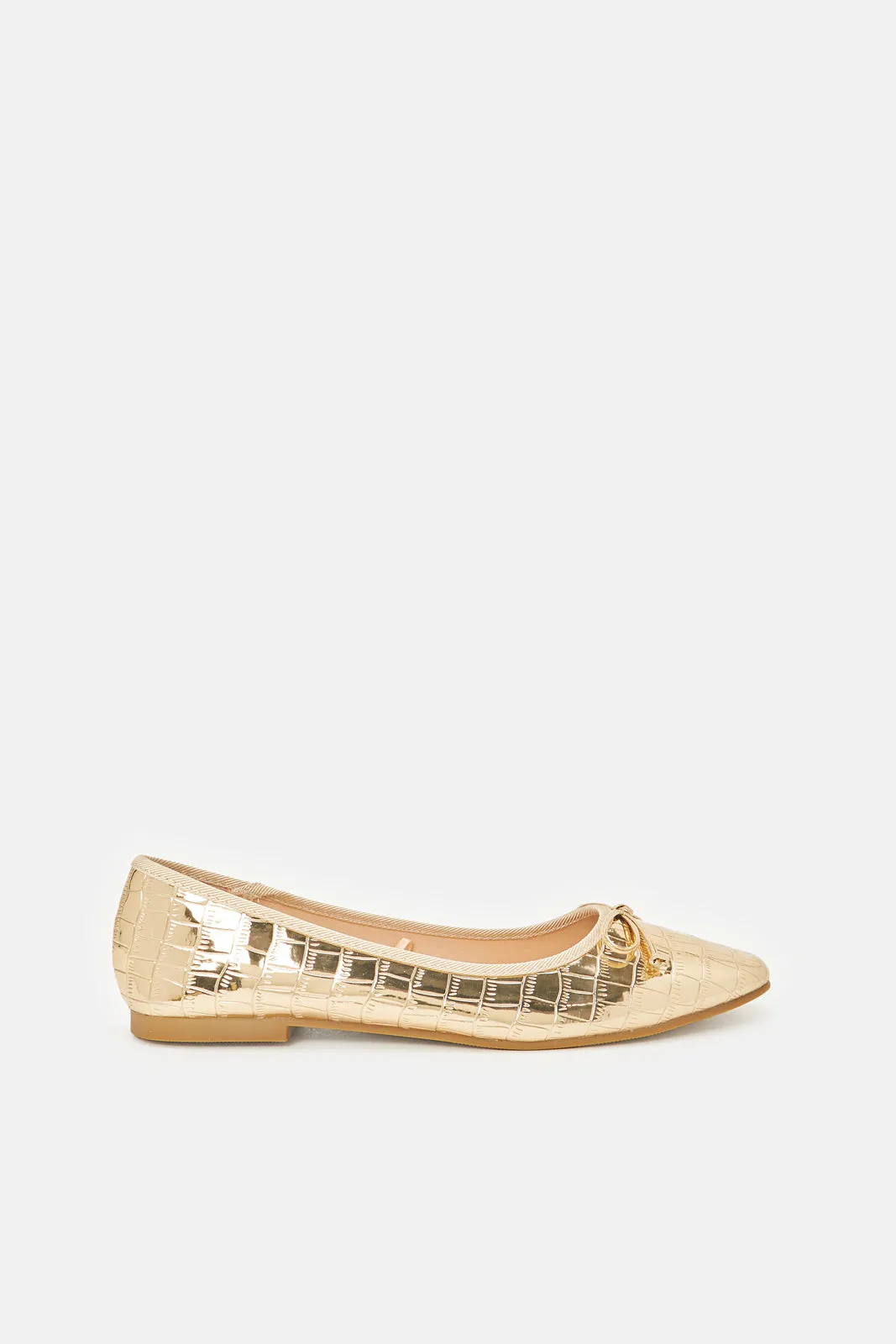 Women Gold Croc Effect Ballerina