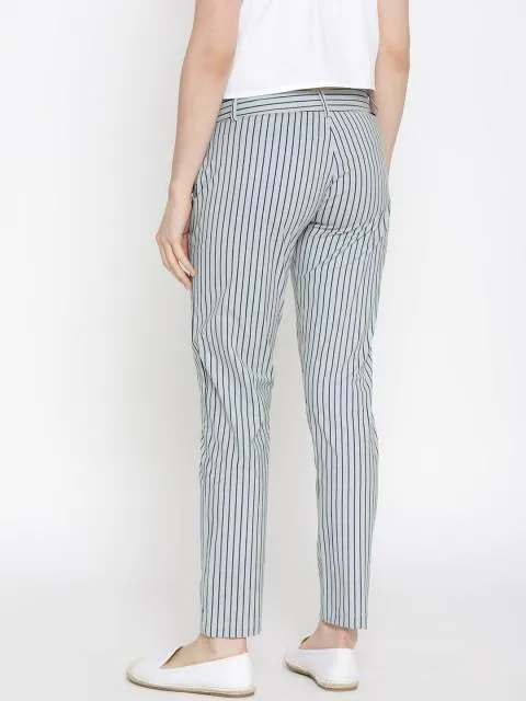 Women Striped White Trousers