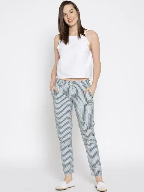 Women Striped White Trousers