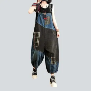 Women's patchwork denim dungaree