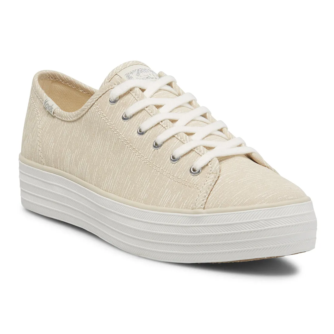 Women's Triple Kick Canvas Lines Print Tan/Silver (WF66995)