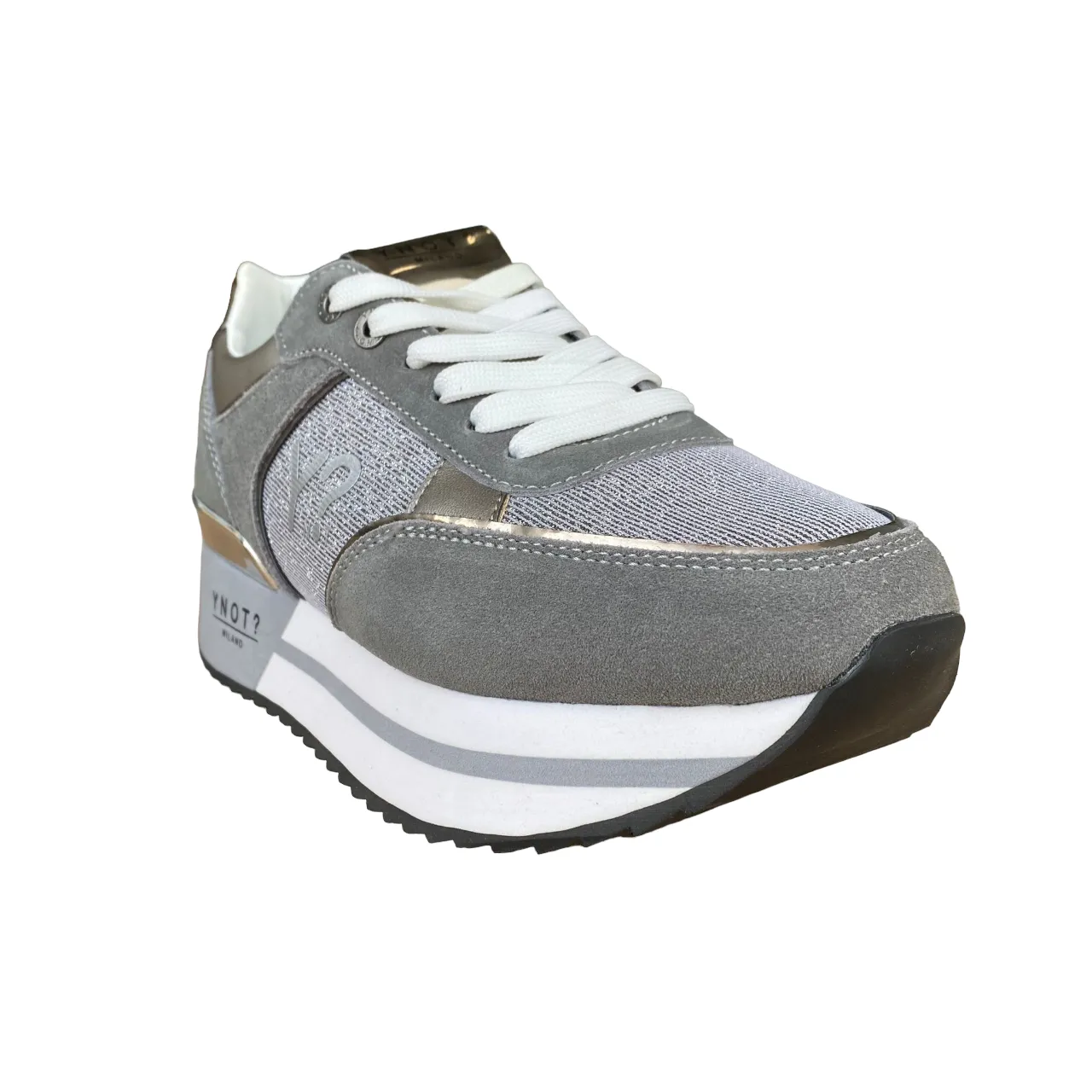 YNot scarpa sneakers da donna con zeppa YNI3510 D9ASH grigio-argento