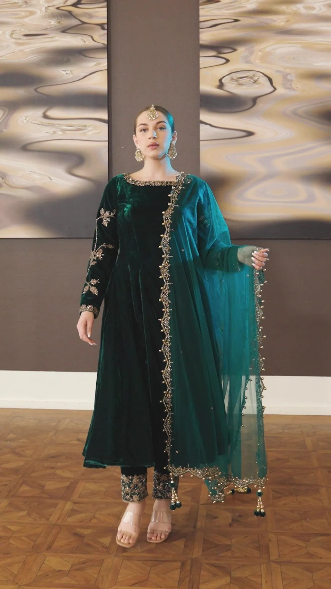 Zafira - Green Velvet Anarkali Dress